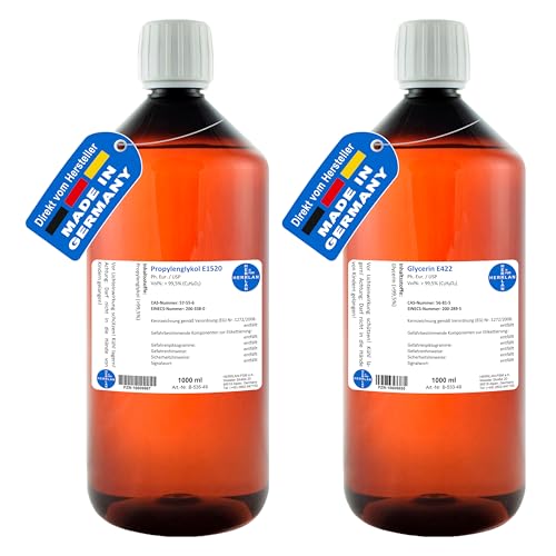 HERRLAN® Glycerin 99,5% E422 + Propylenglykol 99,5% E1520 I Set 2 x 1000 ml Ph.Eur. I HERRLAN-Qualität I Made in Germany