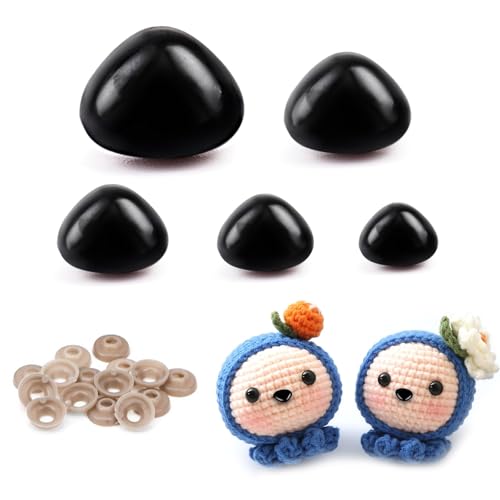 Sicherheitsnasen für Häkeltiere 15-30mm 100 Stück Kunststoff Bärennasen Sicherheits Nasen Puppennasen mit Unterlegscheiben für Amigurumi