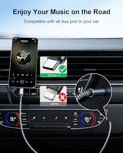 image for MORELECS Aux to USB C, 3.3ft Aux Cord to USB C Compatible with iPhone 