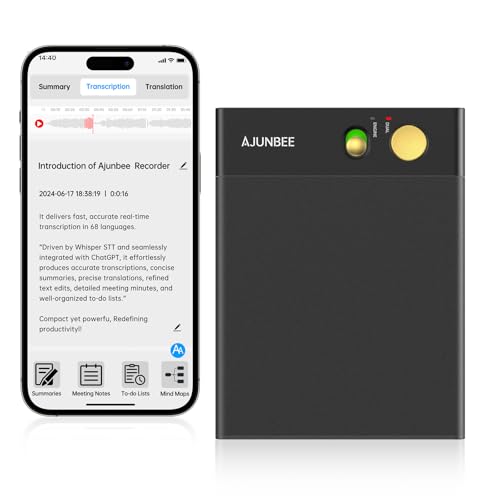 Ai Voice Recorder, Note Transcriber to Text with Chatgpt, App Control, Support 68 Languages, 64GB Ai Note Taker for Lectures, Meetings, Phone Calls, Magnetic (Black)