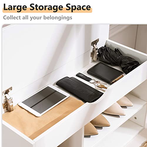 Apicizon Shoe Bench, Entryway Storage Benches, White Shoe Storage With Flip Top And Padded Cushion,Wooden Shoe Bench For Entryway, 2-Tier Shoe Rack Organizer For Entryway And Hallway, White #TOP4