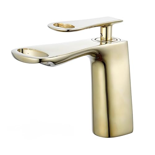 Basin Faucet Water Tap Bathroom Faucet Solid White Black Red Brass Chrome Gold Finish Single Handle Water Sink Tap Mixer(Gold)