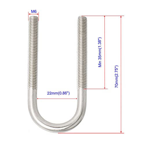 Image of Round U-Bolts 0.87 inch(22mm) Inner Width M6 Thread 304 Stainless Steel Silver with Plates Nuts Flat Washers for Car /RV /Trailer Bumper, 4Pcs