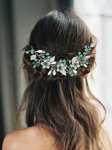 IYOU Diadema de novia con diamantes de imitación diseño de flores verde para boda fiesta dama de honor accesorios para el cabello para mujeres