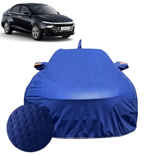Image of Car Cover Compatible For Hyundai Verna (2023-2026)| 100% Waterproof Cover with Antenna & REFLECTIVE Mirror Pockets | Dustproof, Scratchproof, Heatproof Verna Car Cover|Soft Cotton Lining|BLUE