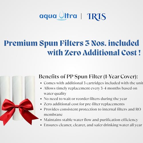 Image of AquaUltra IRIS 9L RO UV Water Purifier Filter for Home | ISI Grade | Advanced Copper & Alkaline Filtration | 1-Year Warranty | No Costly AMC | Wide Service Network (Incl. Spun Filters -3 Nos)