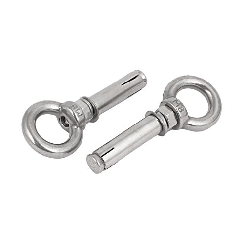 Image of uxcell M8x60mm Wall 304 Stainless Steel Expansion Screws Closed Hook Shield Bolts 2pcs