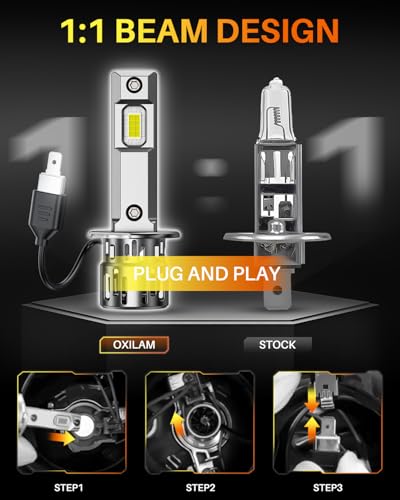 Image of OXILAM Upgraded H1 Light Bulbs, 900% Brightness with 16 CSP Chips, Real 1:1 Halogen Size, 6500K White, Canbus Ready Fog Light Bulbs, Pack of 2