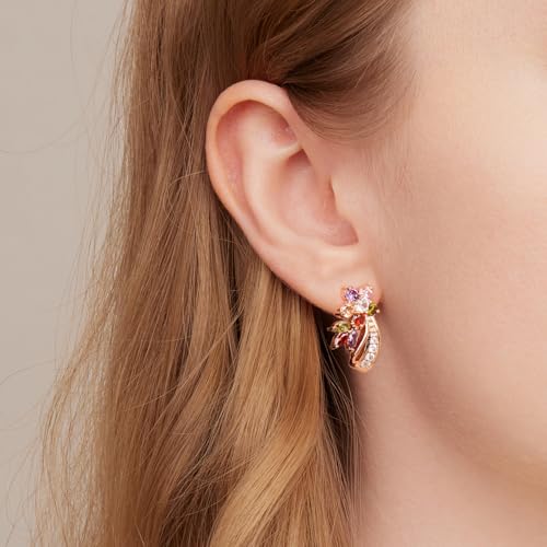 BISAER Rose Gold Plated Flower Stud Earrings Multicolor Cubic Zirconia Earrings for Women CZ Jewelry Gifts2