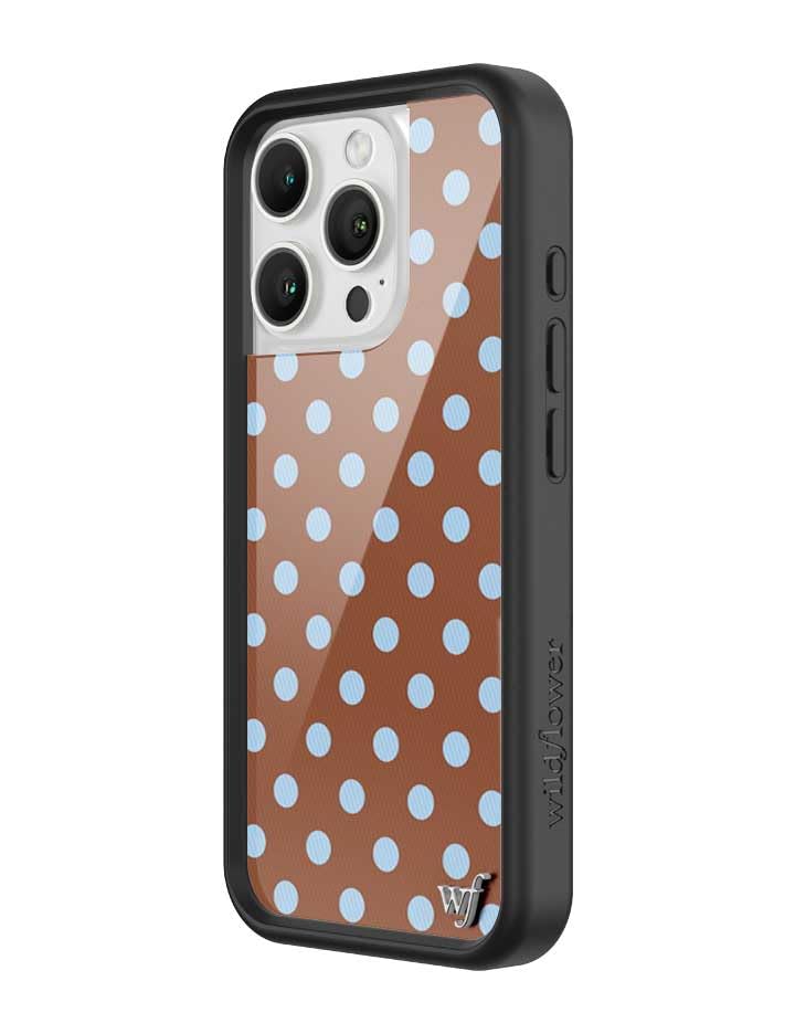 Image of Wildflower Cases - iPhone 16 Pro Compatible - Polka Dot - Brown & Blue | Impact-Certified 6.5 ft Drop Protection Case, Raised Protective Bumper, Cute Aesthetic Design, Women-Owned Small Business