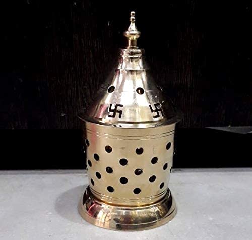 Image of Brass Akhand Diya with Jyoti Diya Cover Divi Oil Lamp for Temple Spiritual Oil Wick Lamp (Small)