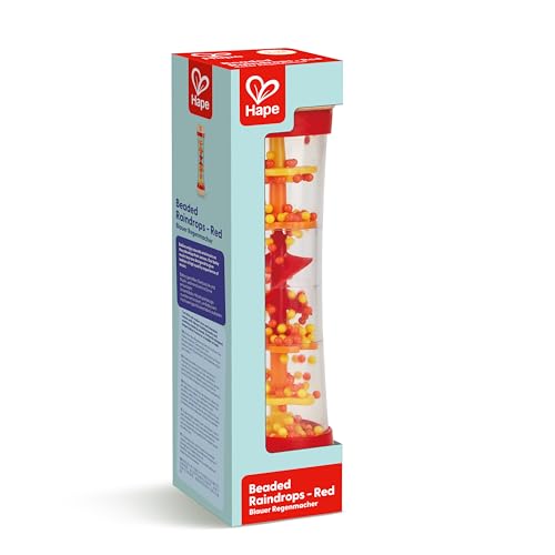 Hape Regenmacher - rot, Musikspielzeug zur ersten Sinneswahrnehmung, Babyspielzeug, Mini-Rassel aus Holz, Klangspielzeug zur Sinnesförderung und Motorik, Montessori Spielzeug, ab Geburt