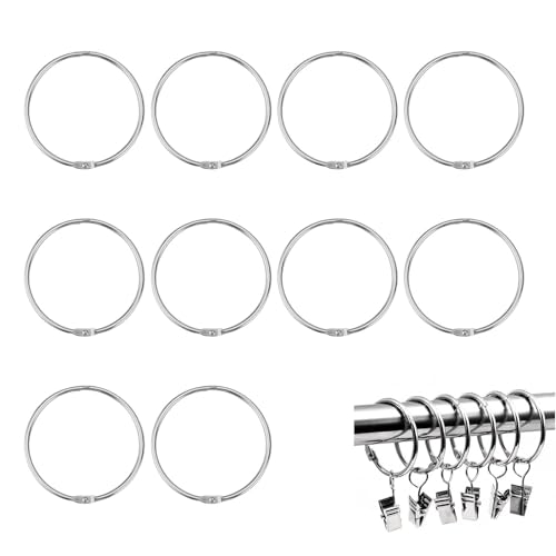 Anillo de Ducha Redondo de Metal,10 Piezas Anillos metálicos para Cortinas,diámetro de 8 cm, Color metálico para Cortina de Ventana, Cortina de Cama, Cortina de Ducha (Plata)