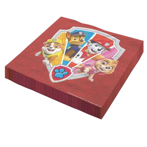 Party Factory Lot de 20 serviettes en papier « Pat' Patrouille », 33 x 33 cm, multicolores, 3 couches, jetables pour anniversaire d'enfant ou fête à thème