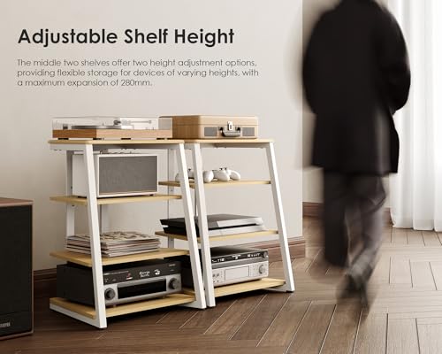 FITUEYES DESIGN HIFI Stand Record Player Stand 4-Tier Wooden Shelves for av amp/Turntable/Sky box/Xbox One/Printer Multifunctional Height Adjustable Load Capacity 50KG - Image 4