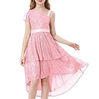 LOLANTA Girls Sequin Dress Elegant Princess Party Dress Sparkling Sleeveless Shoulder Strap Dresses, Pink, 11-12 Years, 160