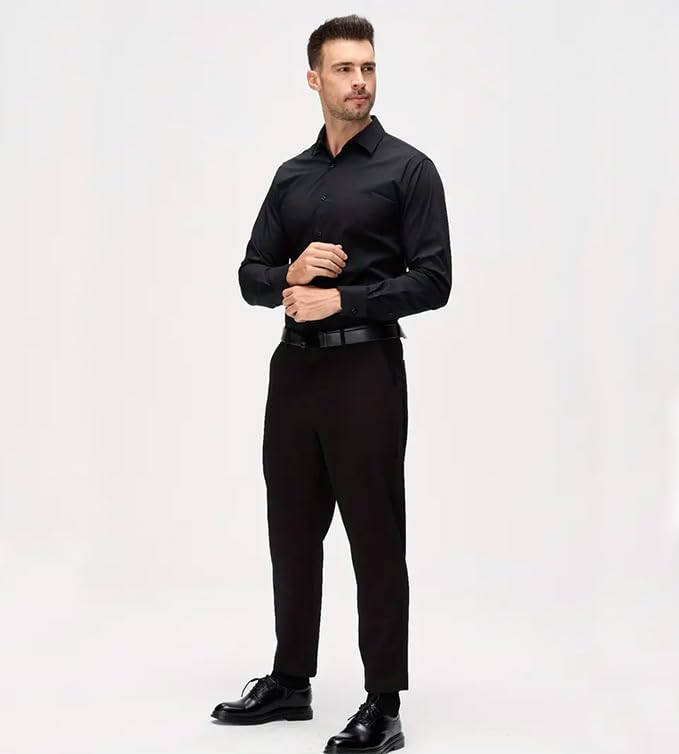 Image of CB-COLEBROOK Mens Stylish Solid Silk Satin Casual Dress Shirts for Men Shiny Long Sleeve Button Down Shirt Party Prom Wedding Shirt for Mens