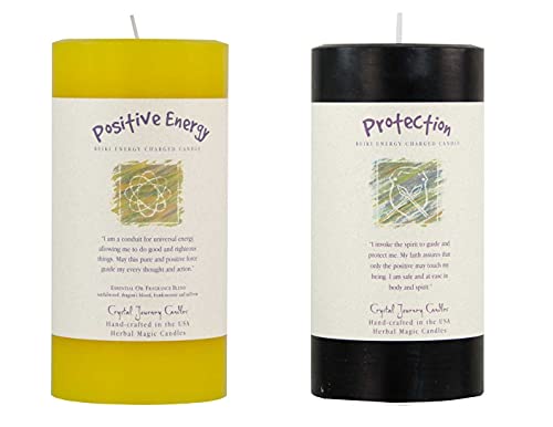 6" X 3" Crystal Journey Herbal Pillar Candle Bundle (Positive Energy, Protection) Handcrafted With Lead-Free Materials #TOP22