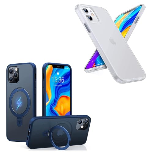 TORRAS Magnetic Designed for iPhone 12 Case & 12 Pro Case, Compatible with Magsafe, iPhone 12 Phone Case with Stand, MIL-Grade Shockproof Back Slim Protective 12 Pro Phone Case, Blue&White