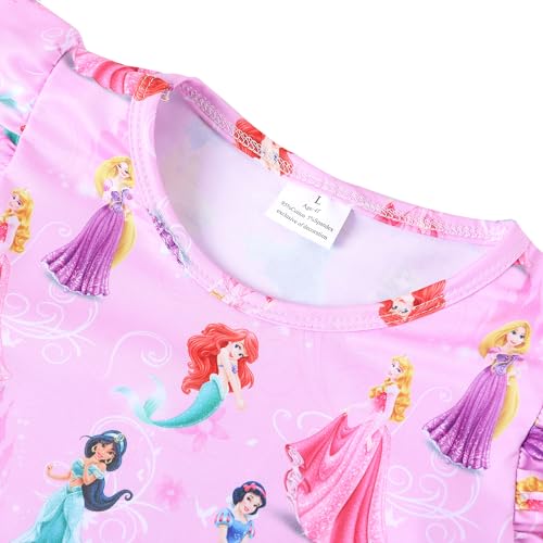 Toddler Kids Girls Princess Night Dress Cartoon Pink Flutter Sleeve Dresses 2-8Y2