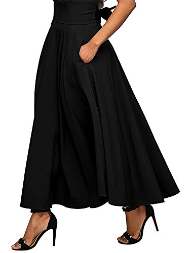 Alaroo Women High Waist Bow Tie Belted Maxi Skirt with Pocket S-XXL