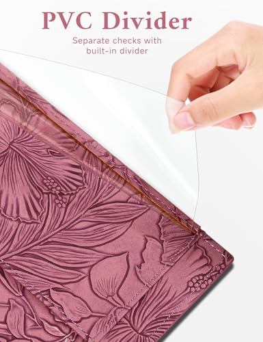 Zreal Checkbook Cover for Women & Men, Premium PU Leather Check Book Cover for Personal Checkbook, Top & Side Tear Duplicate Checks with RFID Blocking (Wine Red)