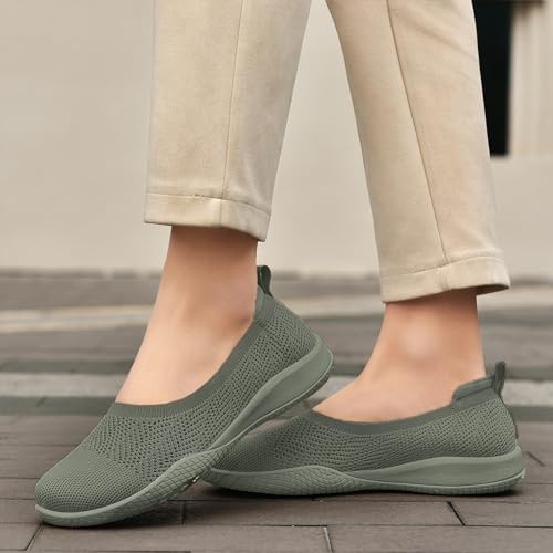 Image of LEDINEY Women's Flats Slip On Go Walk Shoes for Women Comfortable Walking Sneakers Knit Low Wedge Dressy Ballet Shoes Zapatos para Mujer