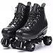 SCNUT Skates Women's Men's High Top Black PU Leather Classic Double Row Adjustable Outdoor Indoor Quad Skates and Roller Derby (Black Wheel, 44-Women's10 / Men's 9)