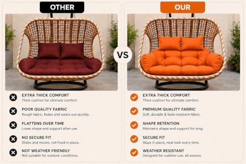Image of Double Seater Swing Chair Cushion Replacement Pad for Hanging Egg Swing Outdoor Patio Garden Balcony Seat Cushion Orange Fabric Seating Pad Home Furniture Accessory