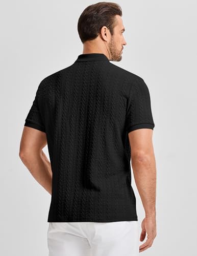 Image of JMIERR Men's Casual Polo Shirt Knitted Textured Short Sleeve Stretch Golf Shirt Summer Vacation Beach Collared Shirts