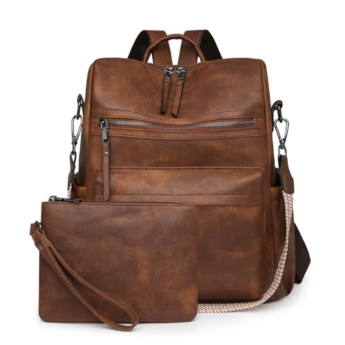 Image of Women's Fashion Backpack Purse for Women Leather Multipurpose Design Ladies Shoulder Bag Travel bag Satchel Handbags (Dark Brown-1)