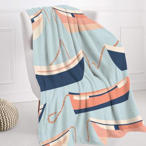 BaoNews Nautical Small Boats Soft Throw Blanket for Couch, Seaside Marine Warm Lightweight Blanket for Bed Washable Camping Office Dorm Room, 150X130Cm