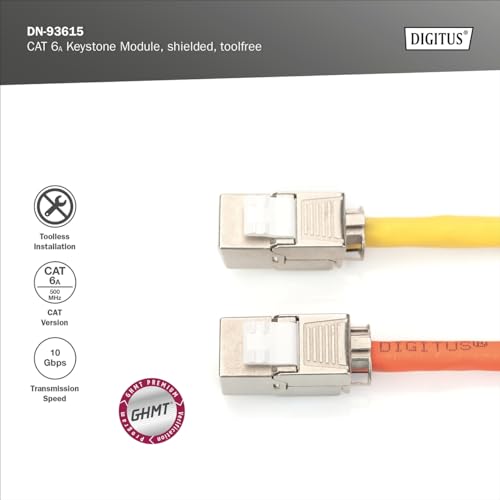 DIGITUS Keystone-Modul Cat-6A Geschirmt - 1 Stück - Standard Version - RJ45-Buchse - 500 MHz 10GBase-T - AWG 26-22 - Designfähig - Mit Kabelbinder - Werkzeugfreie Montage