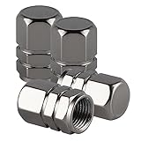alpmosn Aluminum Tire Stem Valve Caps Wheel Valve Covers Car Dustproof Tire Cap Cover Accessories, Universal for SUV, Car, Bike and Motorcycle, Hexagon Shape (4PCS Grey)