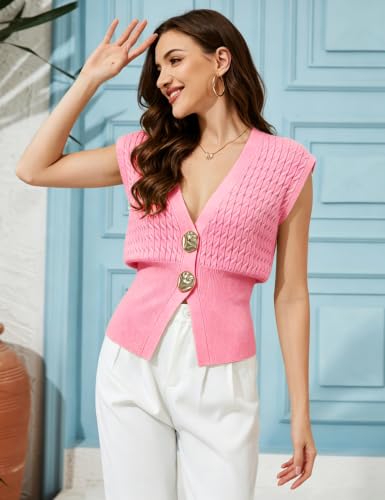 Image of AMEBELLE Vest Tops for Women Cable Knit Sweater Sleeveless V Neck Cardigans Lightweight Knit Pullover Summer Tops