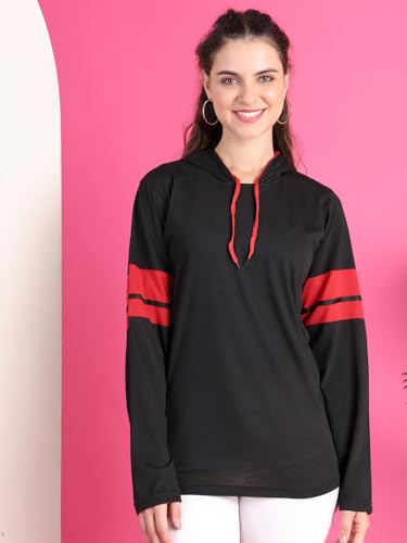 Image of Mack Jonney Cotton Blend Full Sleeve T-Shirt with Hoodie for Women-VJ-FSTWH-02
