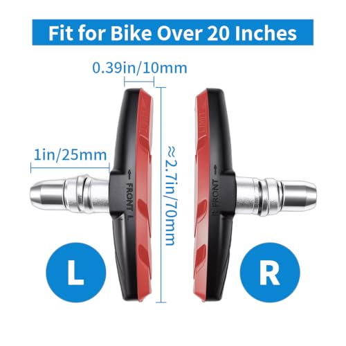 Image of Chooee Bike V-Brake Pads, Bicycle 70mm Brake Blocks Set, 2 Pairs Universal Brake Shoes