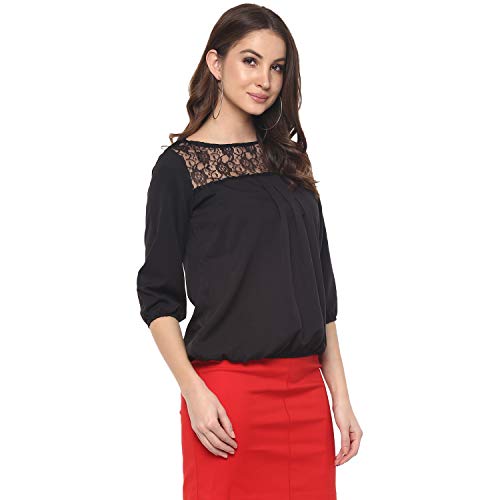 Image of mayra Women's Crepe Black Color 3 /4 Sleeve Top