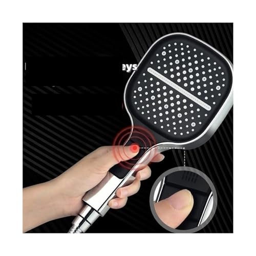 Pommeau de douche réglable noir avec kit de support et flexible économiseur d'eau - 5