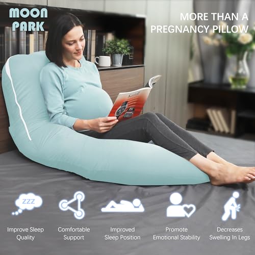 Image of MOON PARK Pregnancy Pillows for Sleeping - U Shaped Full Body Maternity Pillow with Removable Cover - Support for Back, Legs, Belly, Hips - 57 Inch - Ice Blue - Cooling Cover