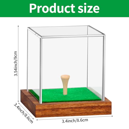 Image of Hooqict 2 Pack Golf Ball Display Case Clear Acrylic Golf Ball Case Display with Wood Base & Tee Ball Holder Stand UV Protected Square Cube Box Golfball Collections