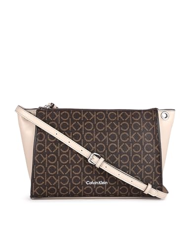Calvin Klein Mochila feminina Millie Novelty Reyna transversal, Logotipo marrom/cáqui/cogumelo, One Size