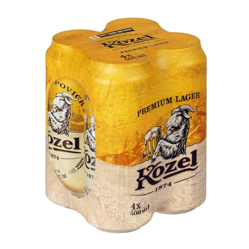 Kozel Birra Premium Lager, Multipack con 4 Birre in Lattina da 50 cl, 2 L, Pale Lager dal Gusto Pieno e Sorprendentemente Ricco, Gradazione Alcolica 4.6% Vol