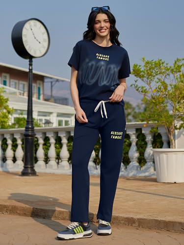 Image of ZEYO Night Suit for Women's Typography Printed Night Dress of Top and Pyjama
