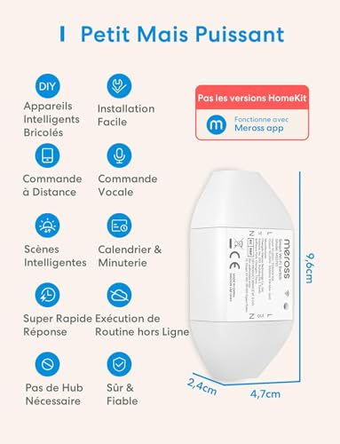 Meross Interrupteur Connecté WiFi, 10A DIY Interrupteur Intelligent Compatible avec Alexa, Google Home et SmartThings, Lot de 4 Commutateurs WiFi avec Commande Vocale et Contrôle à Distance