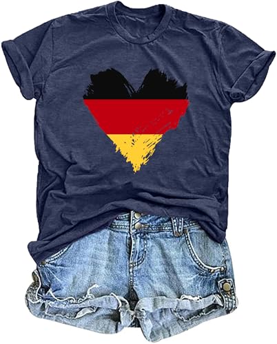 tiorhooe Deutschland Flagge T Shirt Damen Germany Herz Fahne Shirts Casual Sommer Fußball Trikot Tee