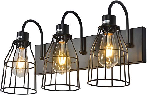 Farmhouse 3 Lights Bathroom Vanity Light Rustic Black Industrial Metal Cage Wall Sconce Wall Lamp Retro Light Fixture Over Mirror Suitable for Vanity Cabinet in Bathroom Kitchen Farmhouse 3 Lights Bathroom Vanity Light Rustic Black Industrial Metal Cage Wall Sconce Wall Lamp Retro Light Fixture Over Mirror Suitable for Vanity Cabinet in Bathroom Kitchen
