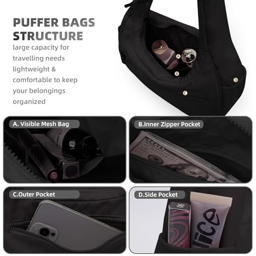 Puffer Crescent Shoulder Bag for Women, Quilted Purses for Women, Quilted Shoulder Purses with Adjustable Strap4