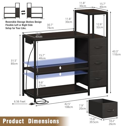 Image of 20 Gallon Aquarium Stand with Power Outlets Fish Tank Stand with 3 Drawers Metal Frame Heavy Duty Reptile Tank Stand with 3-Tier Storage Shelves,Left /Right Assembly, Adjustment Height (Black)