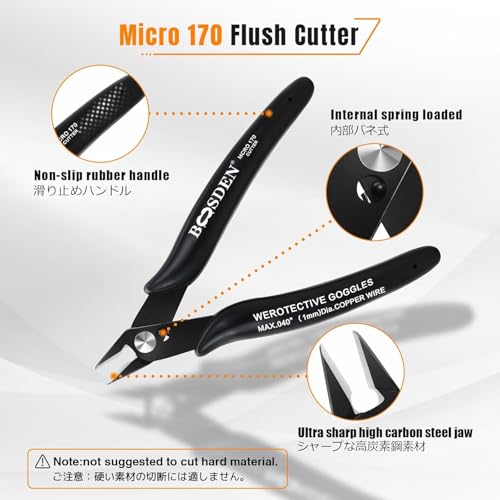 Image of 3-Piece Precision Electronics Pliers Set - 5 Inch Micro Flush Cutters, Diagonal Cutters & Needle Nose Pliers - High Carbon Steel Spring-Loaded Wire Cutters for Electronics Repair, 3D Printing